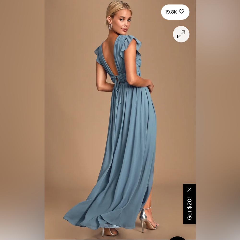 NWT Lulus I'm All Yours Slate Blue Ruffled Maxi Dress - Size L - Picture 2 of 7